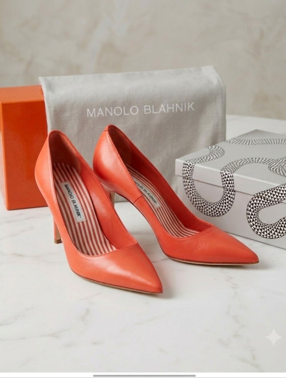 Manolo Blahnik Orange Coral BB 85 Women's Heels size 37